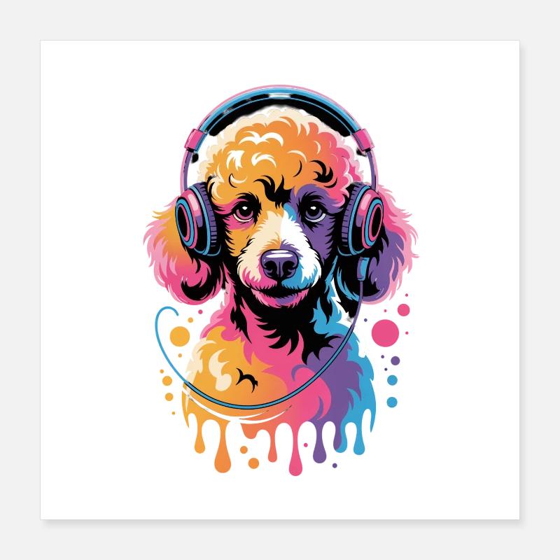 Caniche avec un casque Poster 40 x 40 cm