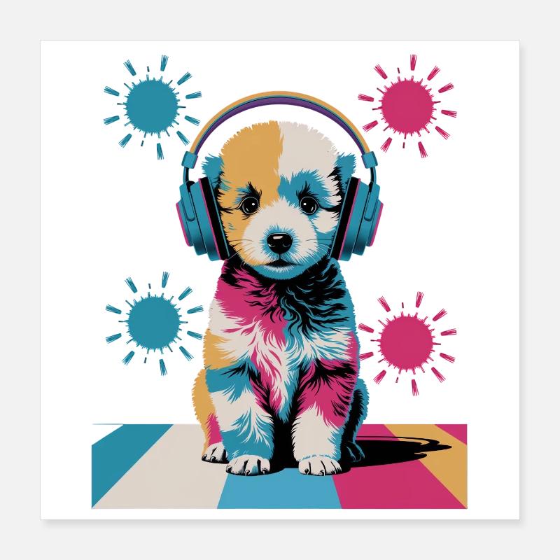 Chiot caniche avec un casque Poster 40 x 40 cm