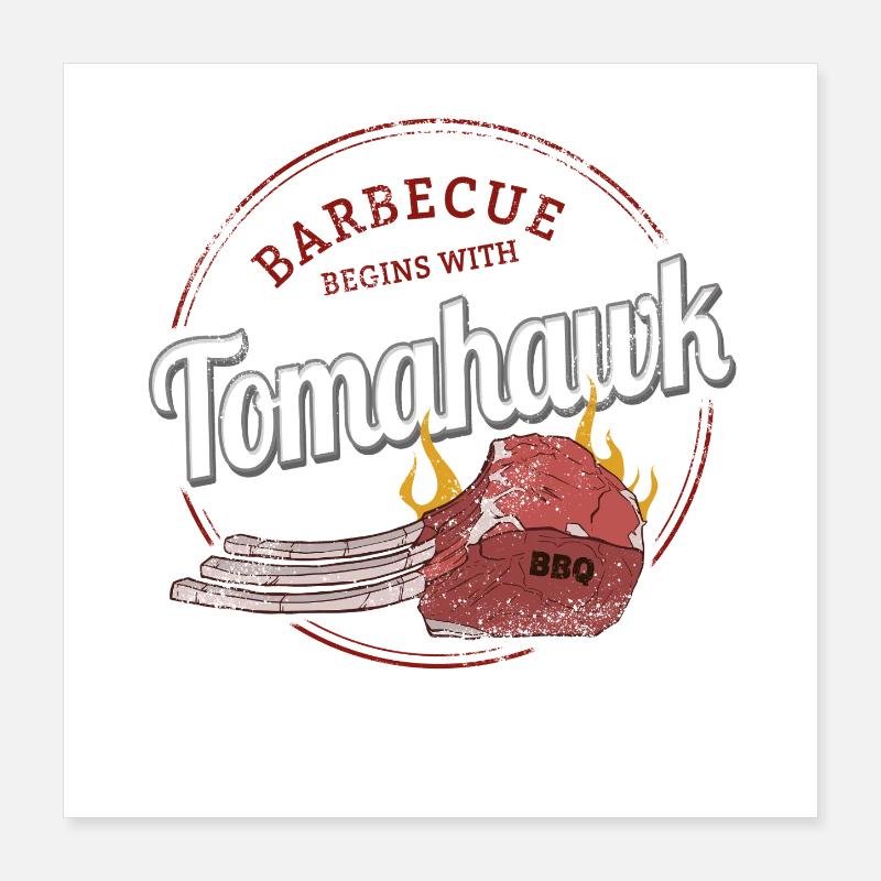 Tomahawk Steak Barbecue Beef Vintage BBQ Poster 16" x 16" (40x40 cm)