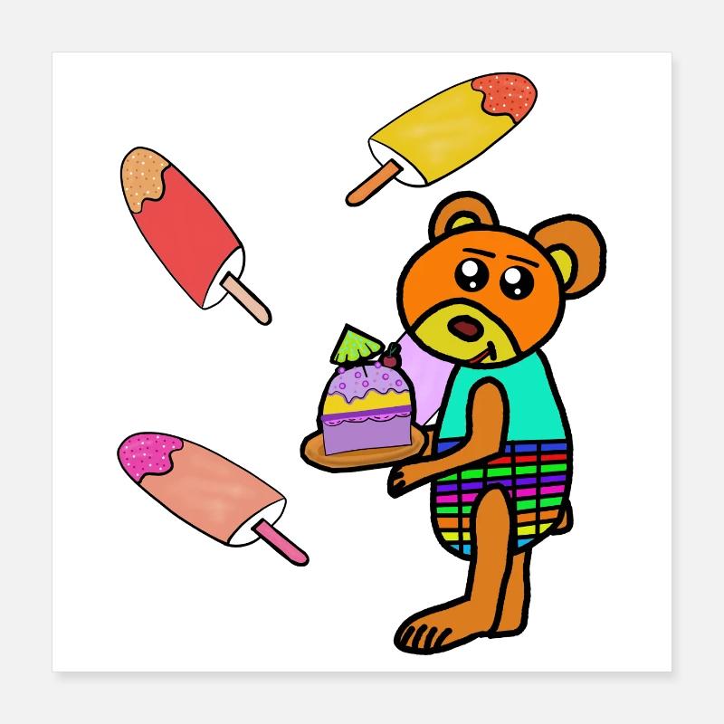 Teddy Kuchen Eis-Motiv Bär Kinder Poster 40 x 40 cm