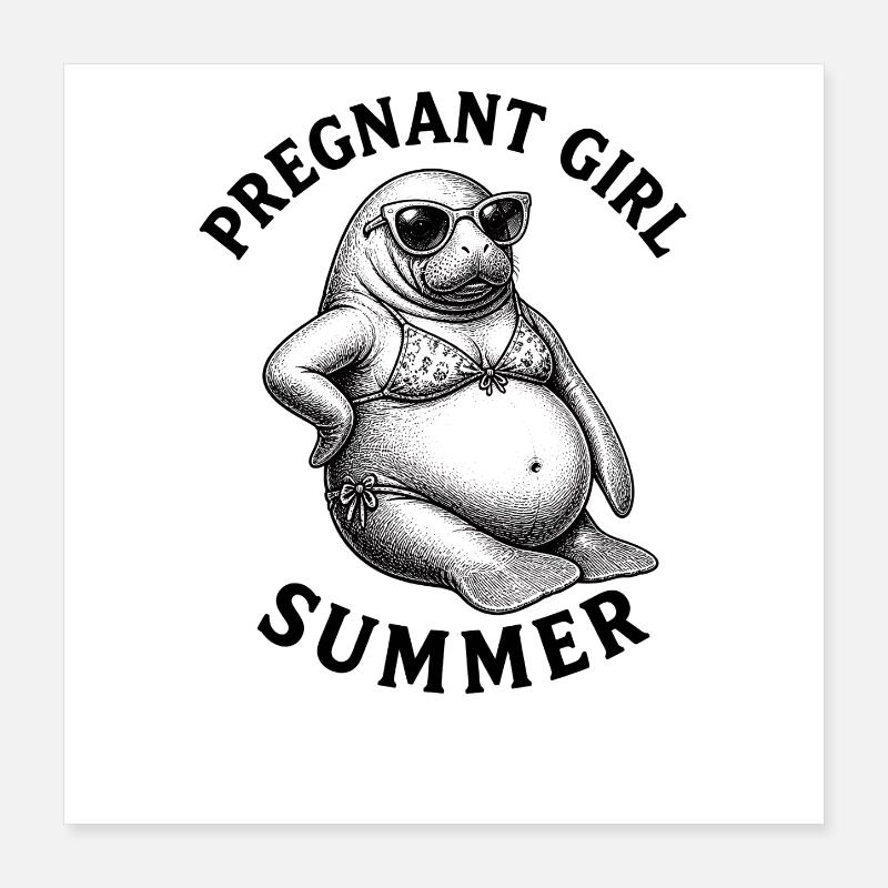 Fille enceinte, été, plage, lamantin, désir Poster 40 x 40 cm