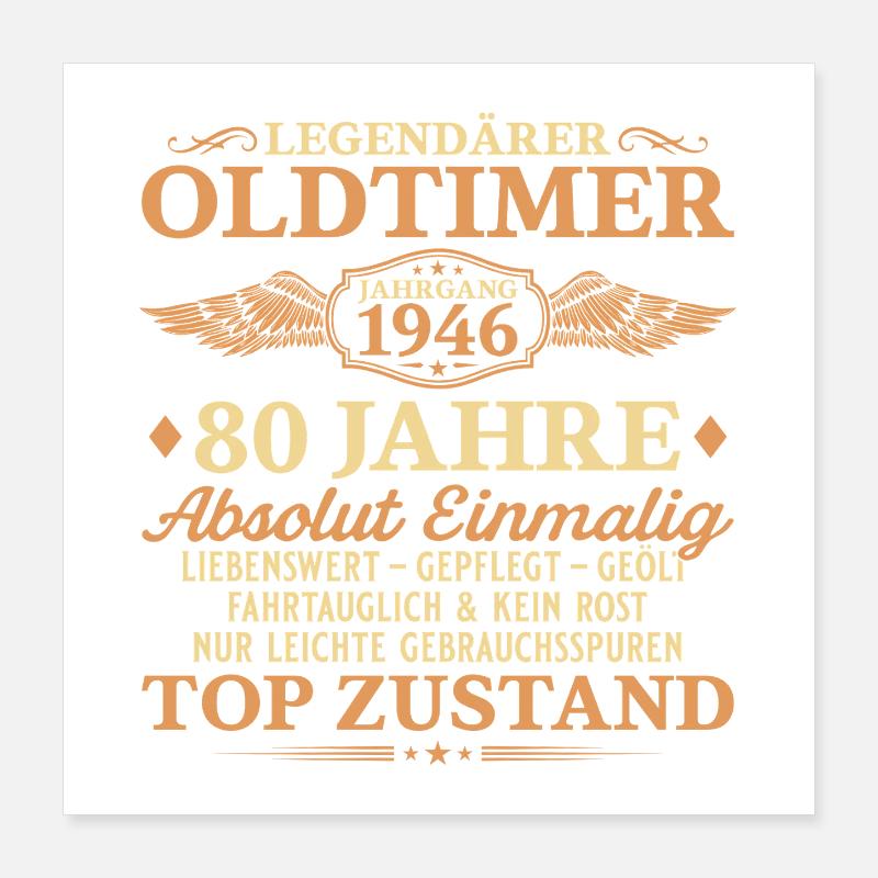 Legendärer Oldtimer 1946 – 80. Geburtstag Poster 40x40 cm