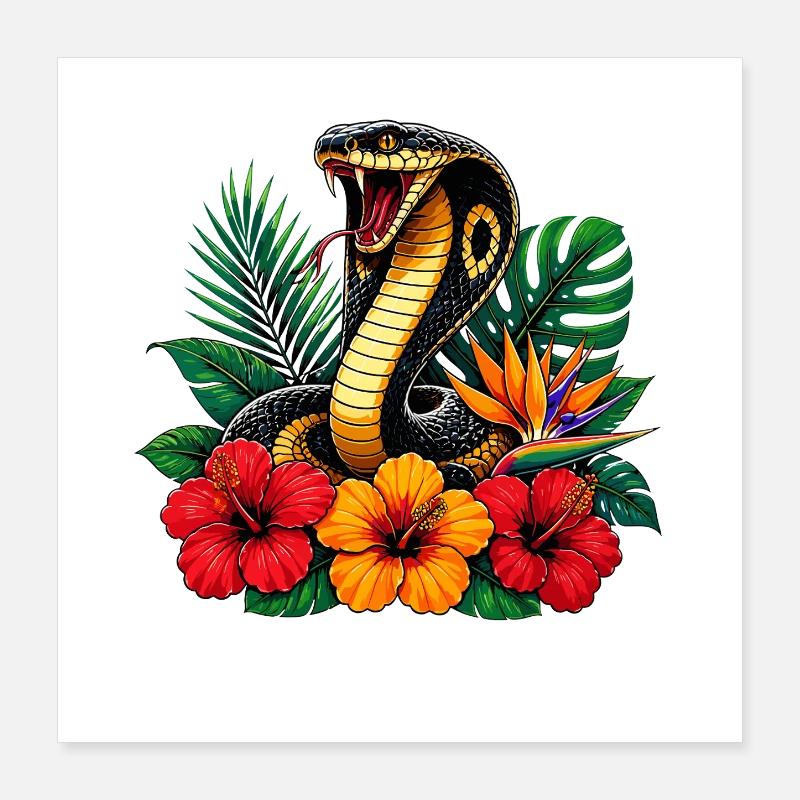 Serpent dans le parc des fleurs tropicales Poster 40 x 40 cm