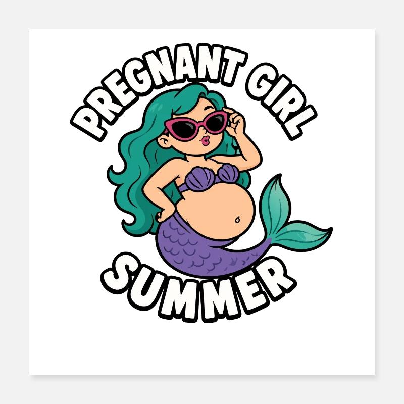Fille enceinte, été, plage, sirène, Poster 40 x 40 cm