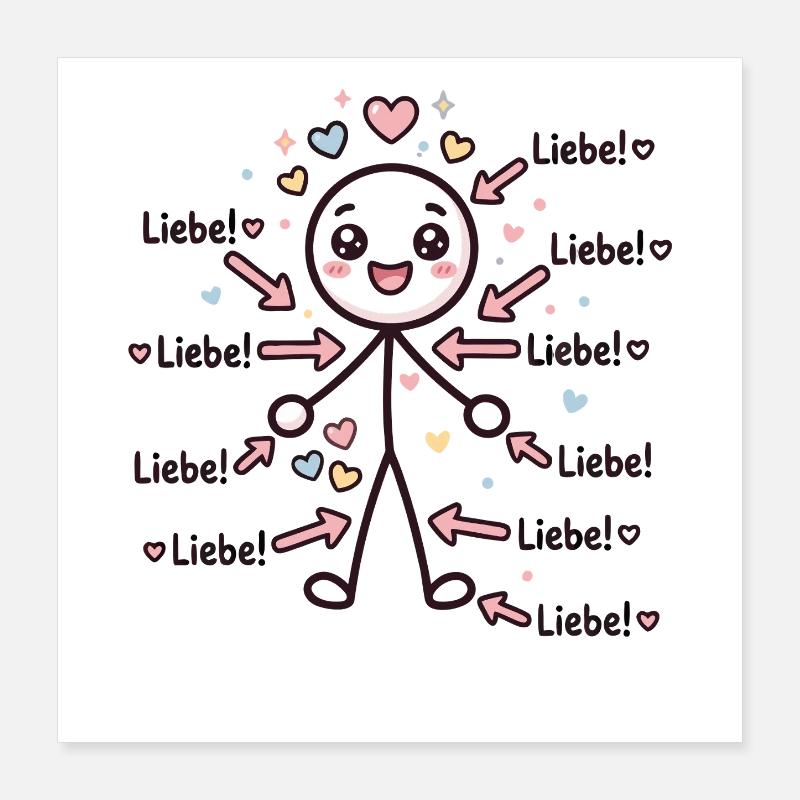 Strichmännchen Liebe Herz Poster 40x40 cm