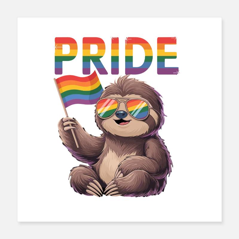Lazy Pride Rainbow Sloth with Flag Poster 16" x 16" (40x40 cm)