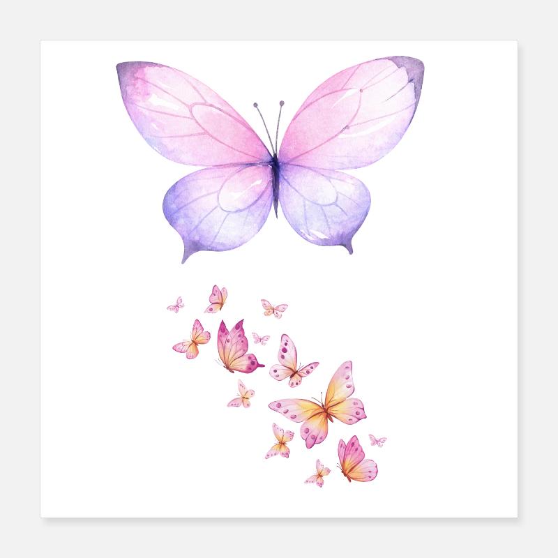 Papillons Aquarelle Pastel et Violet Esthétique Poster 40 x 40 cm