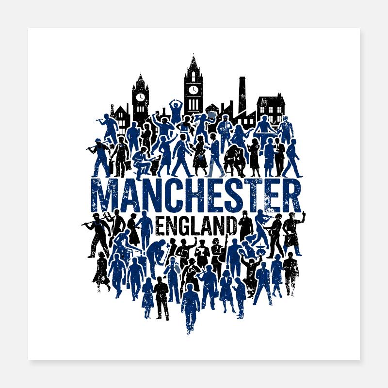Manchester England Silhouette Skyline And Citizens Poster 40x40 cm