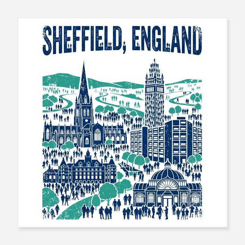 La silhouette de Sheffield, Angleterre, avec des monuments Poster 40 x 40 cm
