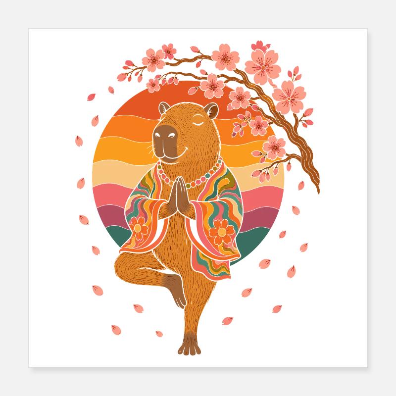 Ours méditant dans un kimono à la fleur de cerisier Poster 40 x 40 cm