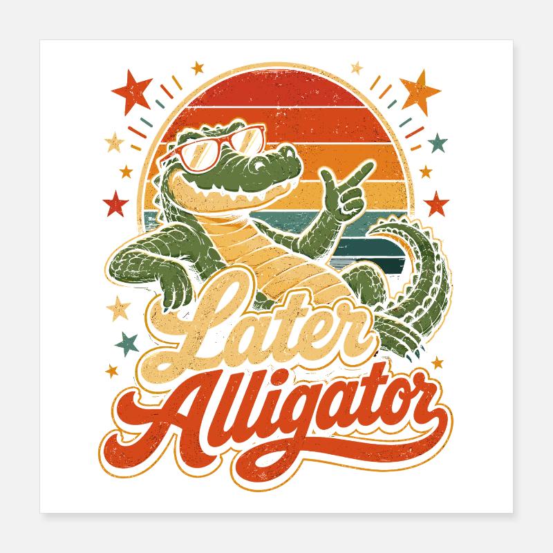 Late Alligator Retro Sunset Poster 16" x 16" (40x40 cm)