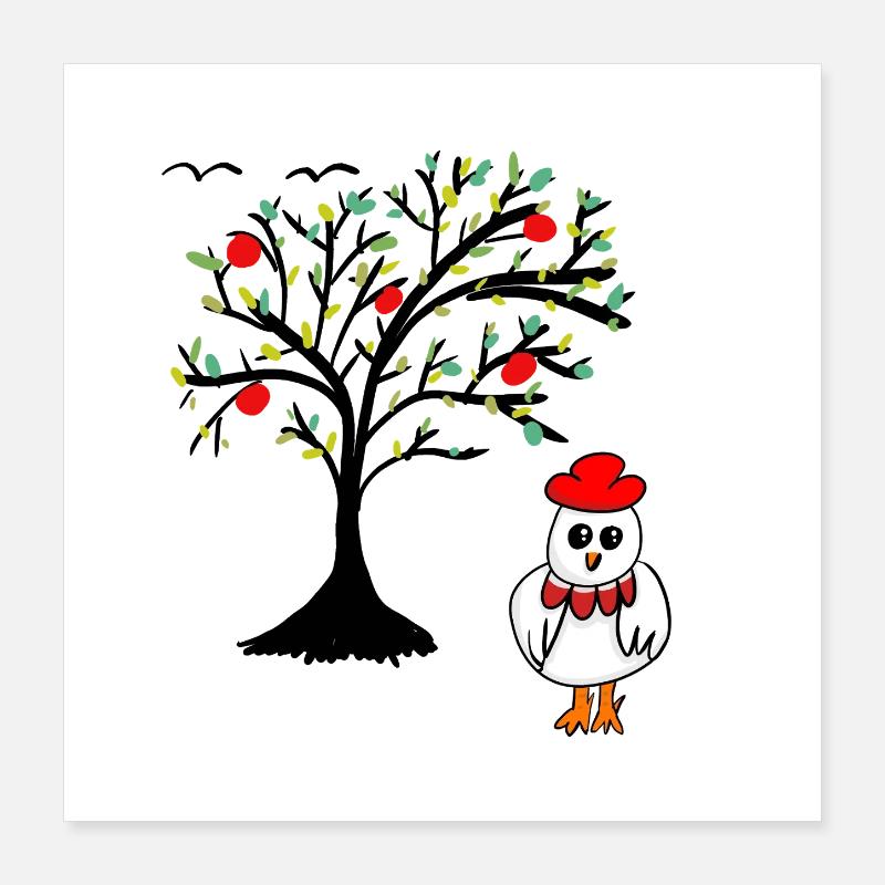 Apfelbaum Huhn Henne Hühner Baum  Poster 40x40 cm