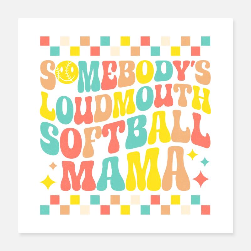 Maman de softball dans un style rétro Poster 40 x 40 cm