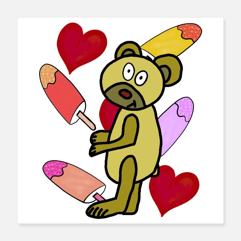 Eis Bär Bären Eiskrem Sommer Kinder Teddy Poster 40x40 cm