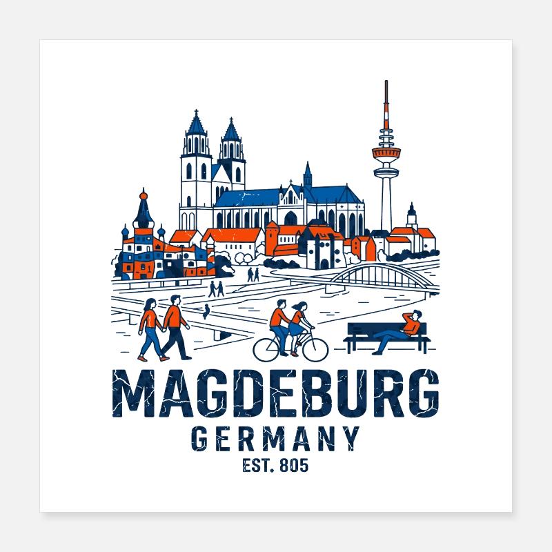 Magdeburg Germany Skyline And Elbe River Poster 40x40 cm