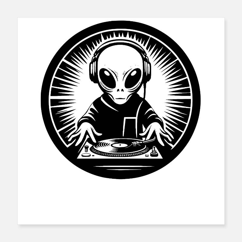 Alien DJ Logo Future Beats Poster 40x40 cm