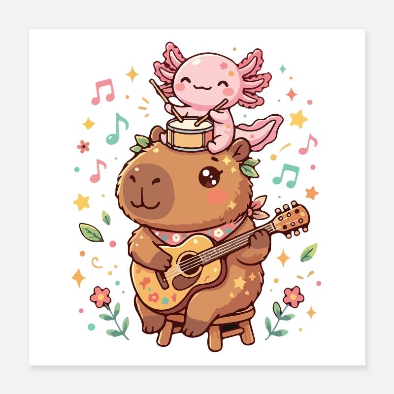 Capybara Axolotl Poster 40x40 cm