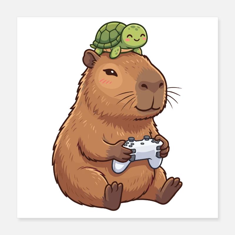 Capybara Game Buddy Duo Poster 16" x 16" (40x40 cm)