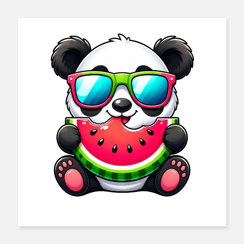 Panda mignon avec motif de dessin animé pastèque Poster 40 x 40 cm
