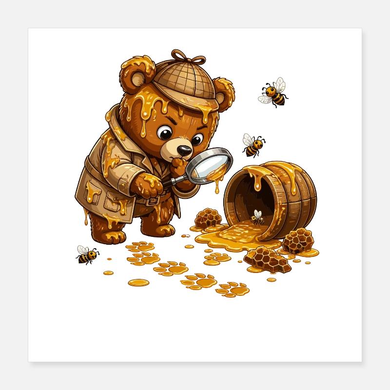 Honey Hunt Bear with Barrel Poster 16" x 16" (40x40 cm)