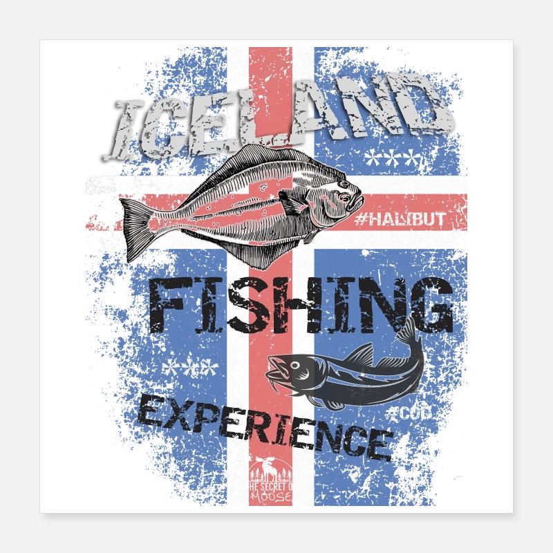 Islande Drapeau de pêche Pêche Poisson Design Poster 40 x 40 cm