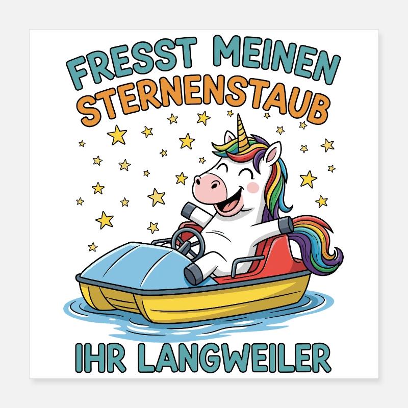 Einhorn Tretbootfahrt Poster 40x40 cm