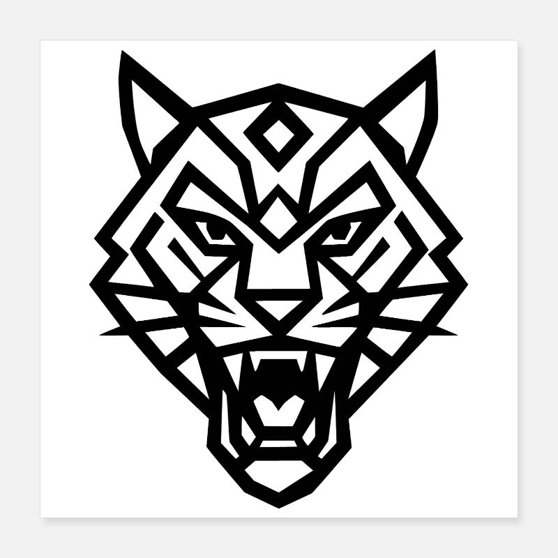 Geometric Tiger – Essential Black Lines Poster 16" x 16" (40x40 cm)