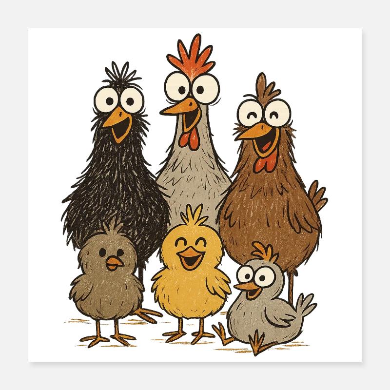 Laughing chickens and chicks Poster 16" x 16" (40x40 cm)