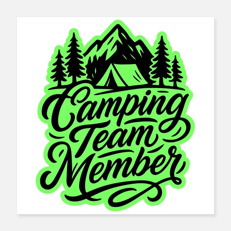 Camping Team Tent Mountains Poster 40 x 40 cm
