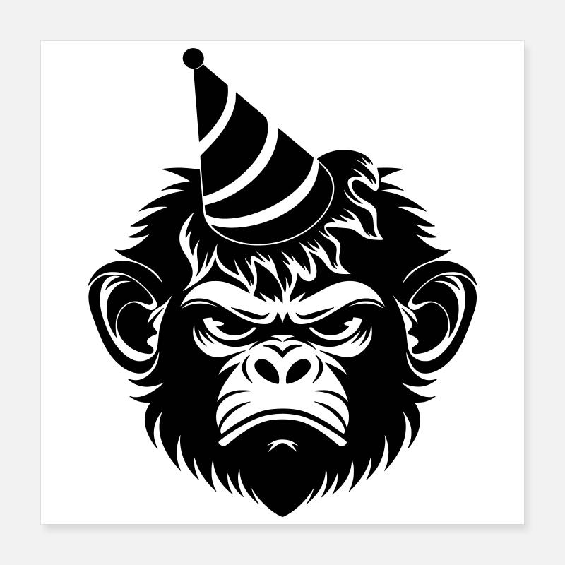 Launischer Affe mit Party-Hut Poster 40x40 cm