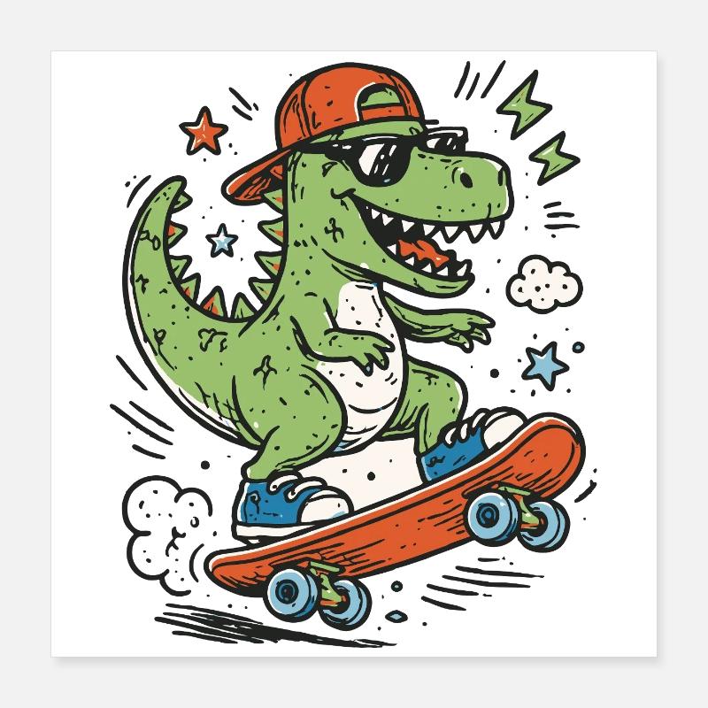Krokodil auf Skateboard mit Cap Poster 40x40 cm