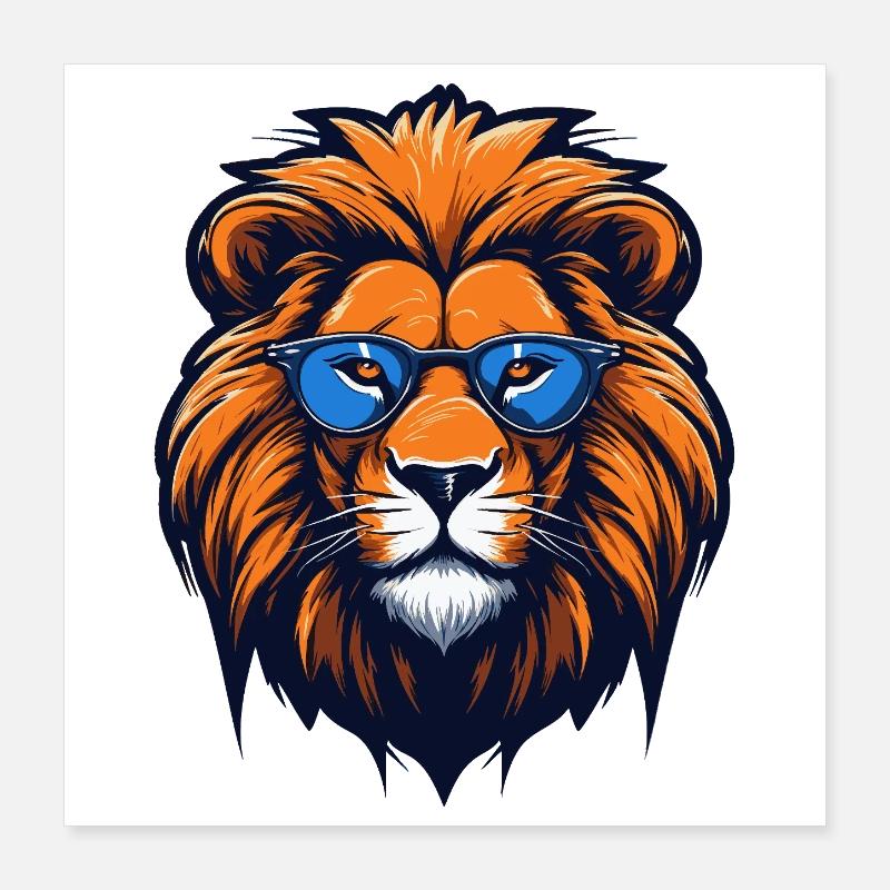 Löwe mit blauer Brille - Pop Art Poster 40x40 cm