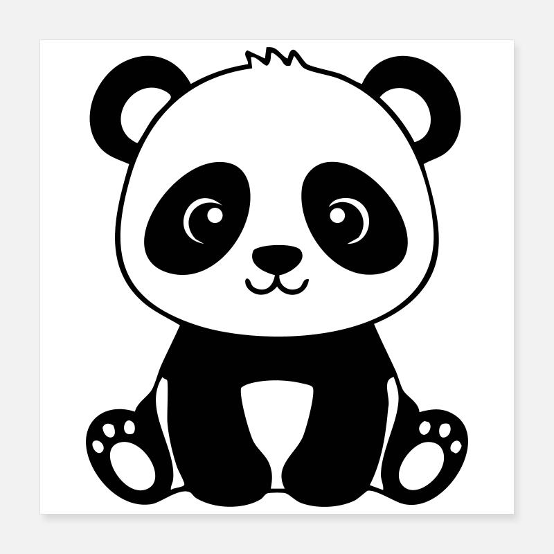 Cute Baby Panda – Black & White Poster 16" x 16" (40x40 cm)