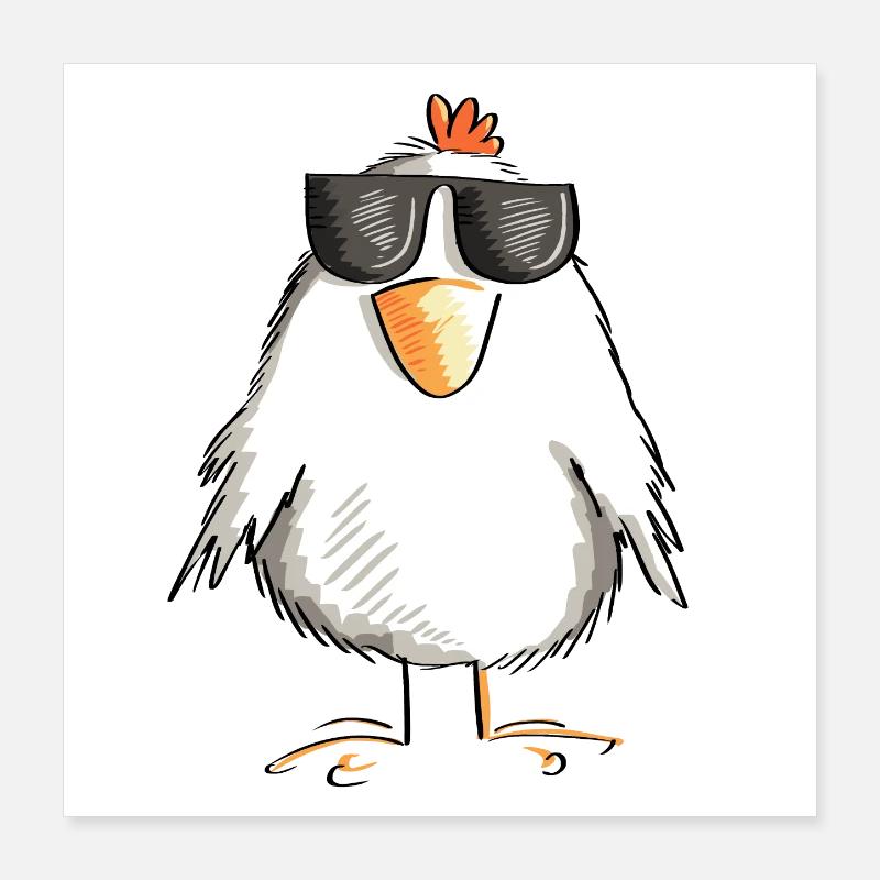 Huhn mit cooler Sonnenbrille - Hahn - Gockel Poster 40x40 cm