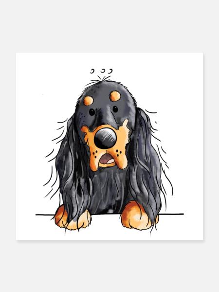 Gordon Setter - Hund - Dog - Comic - Poster 40x40 cm - Weiß - Vorne