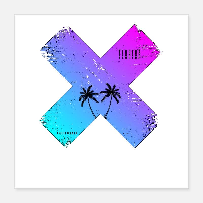 X-Palm Trees Beach Retro Floride Californie Poster 40 x 40 cm