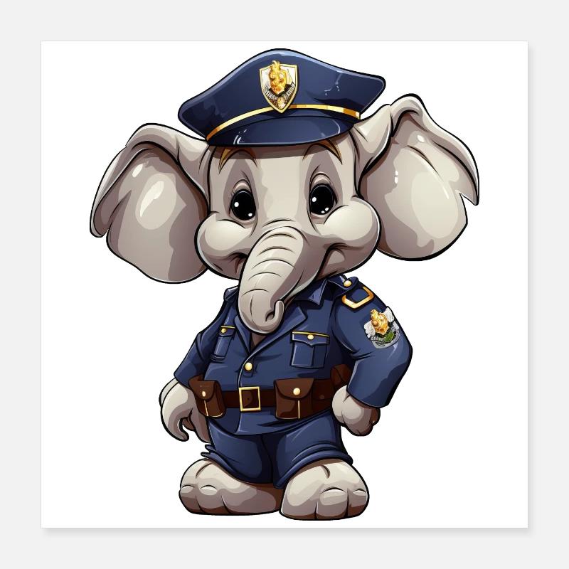 Police des éléphants Poster 40 x 40 cm