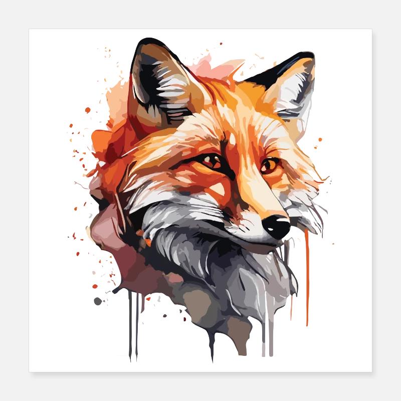Aquarelle Fox Poster 40 x 40 cm