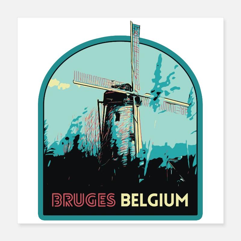 Illustration Moulin à Vent près de Bruges Poster 40 x 40 cm
