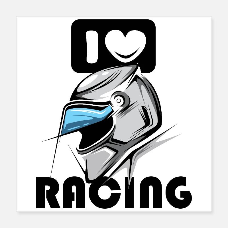 J’aime le casque de course Logo de course de moto de voiture Poster 40 x 40 cm