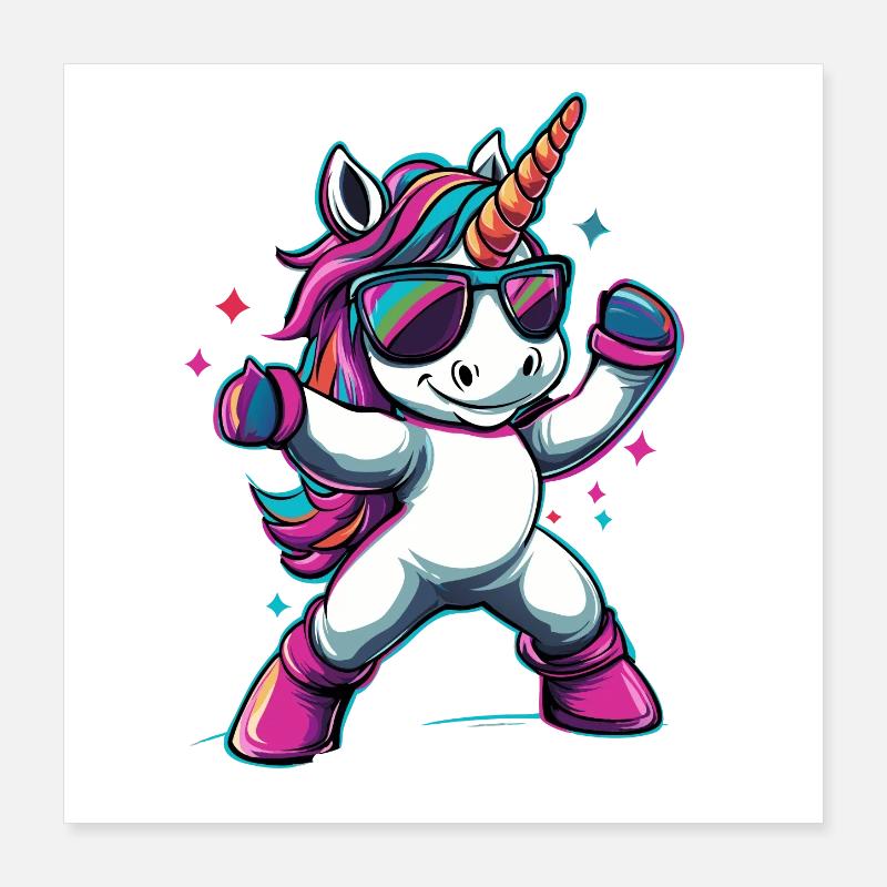 Cooles dabbendes Einhorn mit Sonnenbrille Poster 40x40 cm