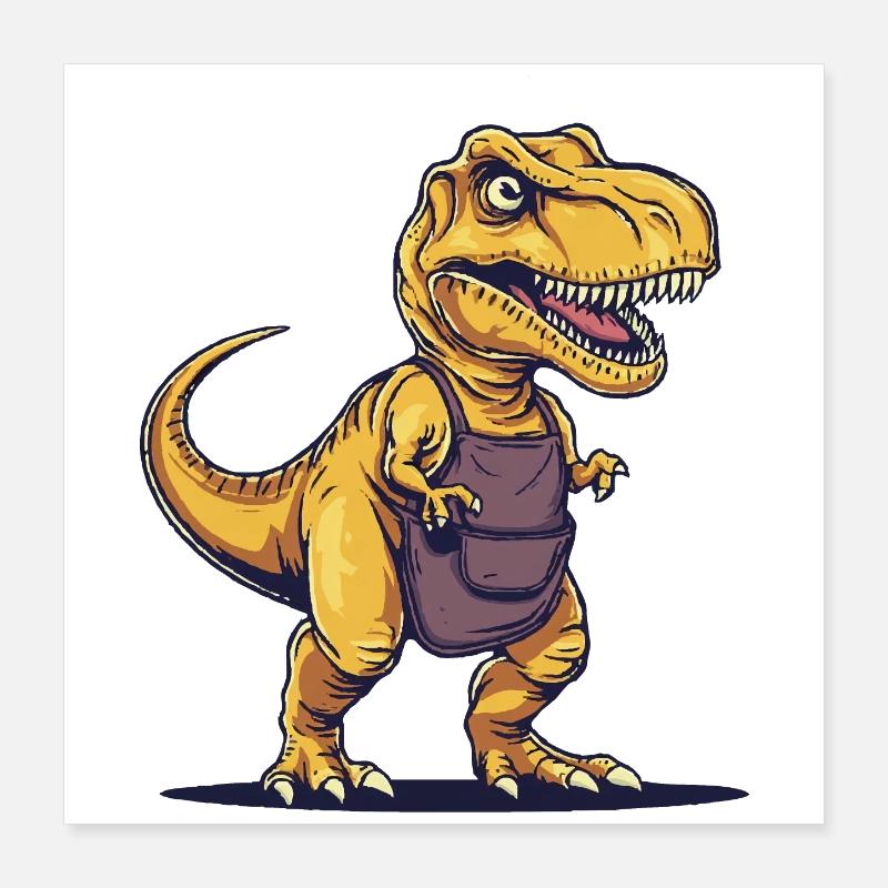 Humorvoller Dinosaurier mit Schürze Poster 40x40 cm