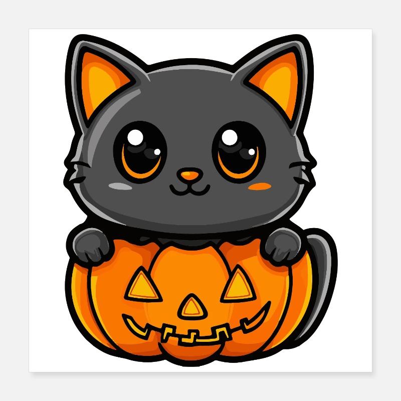 Chat Halloween Chat Bande dessinée Poster 40 x 40 cm