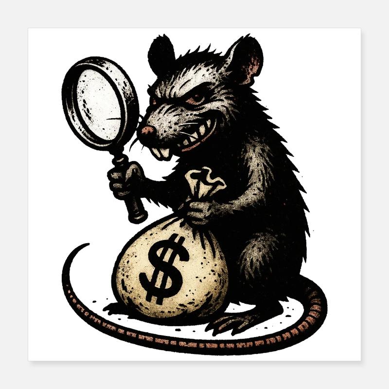 Rat avec loupe et sac d’argent Poster 40 x 40 cm