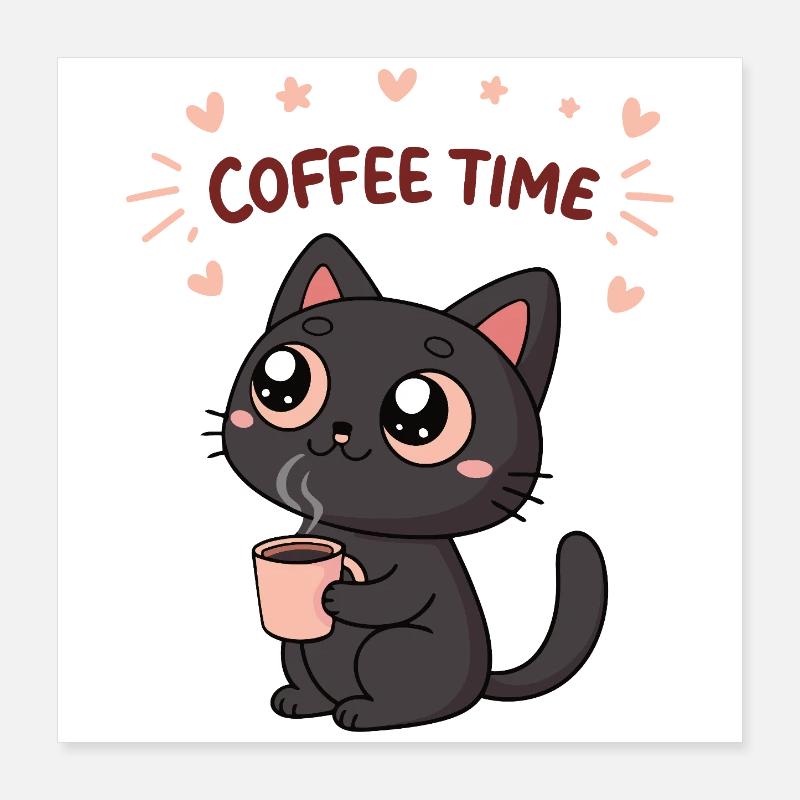 Schwarze Katze Glücklicher Kaffee Poster 40x40 cm