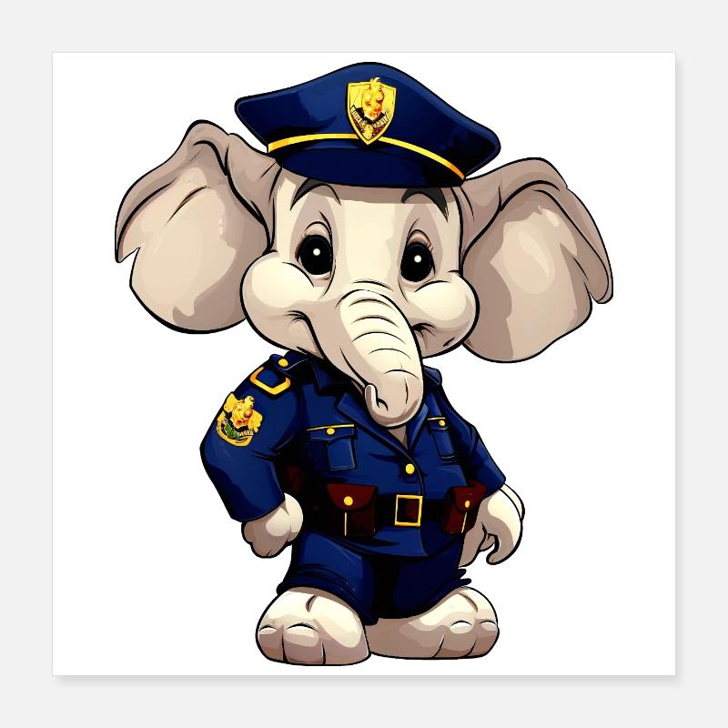 Elefant Polizei Poster 40x40 cm