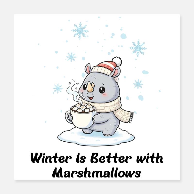 Winter Rhino - Marshmallows & Cocoa Gift Poster 16" x 16" (40x40 cm)