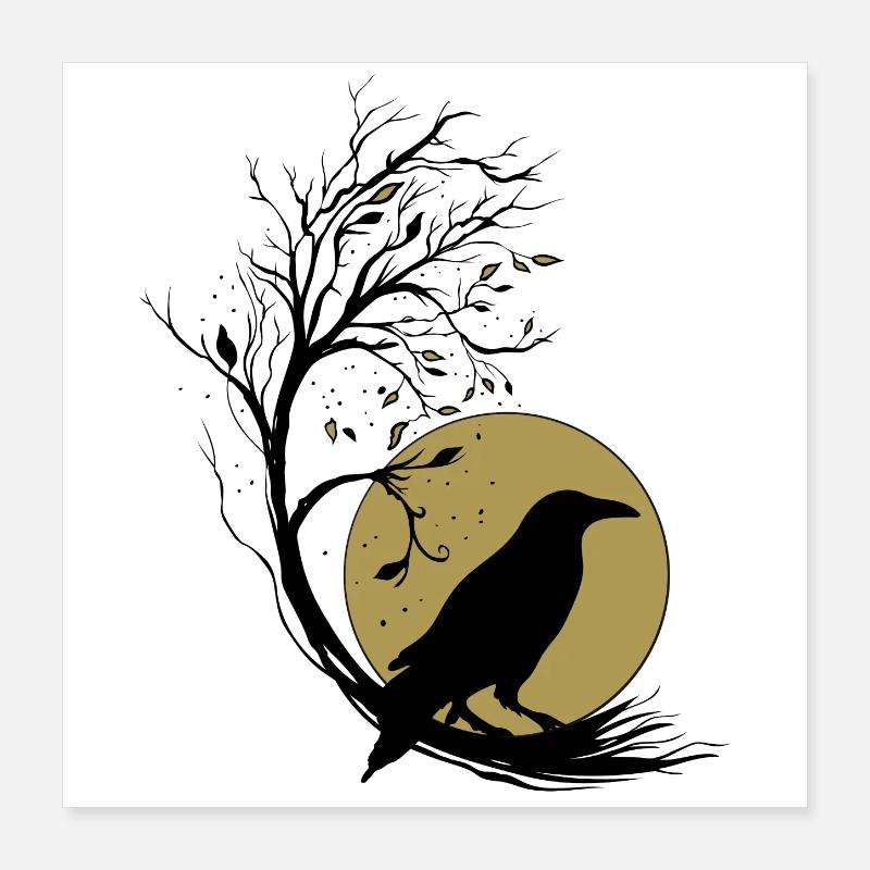 Raven Full Moon Tree Magic Autumn Gothic Wicca Poster 16" x 16" (40x40 cm)