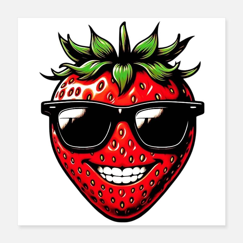 Fraise avec lunettes de soleil Poster 40 x 40 cm