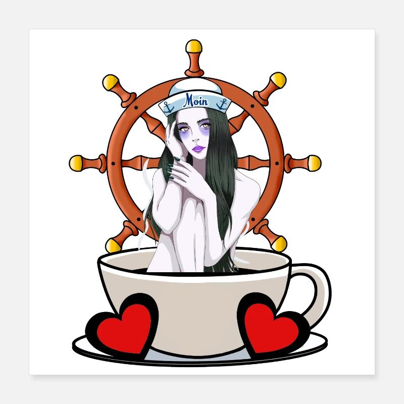Kaffee Pause Seemann Matrosen Mädchen maritim Moin Poster 40x40 cm